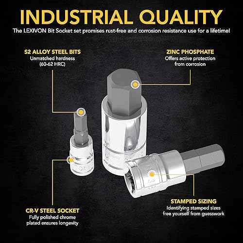 Vista 4 de LEXIVON Juego de tuercas hexagonales, Premium S2 aleación de acero 13 piezas SAE 5/64 pulgada - 9/16 pulgada Caja de almacenamiento mejorada