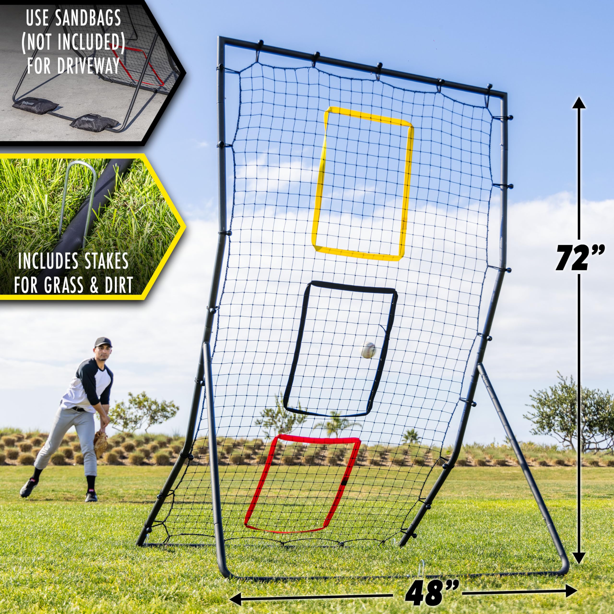 GoSports Baseball- und Softball-Rebounder, für Pitching und Fielding, 180 x 120 cm, mit 3 Zielzonen