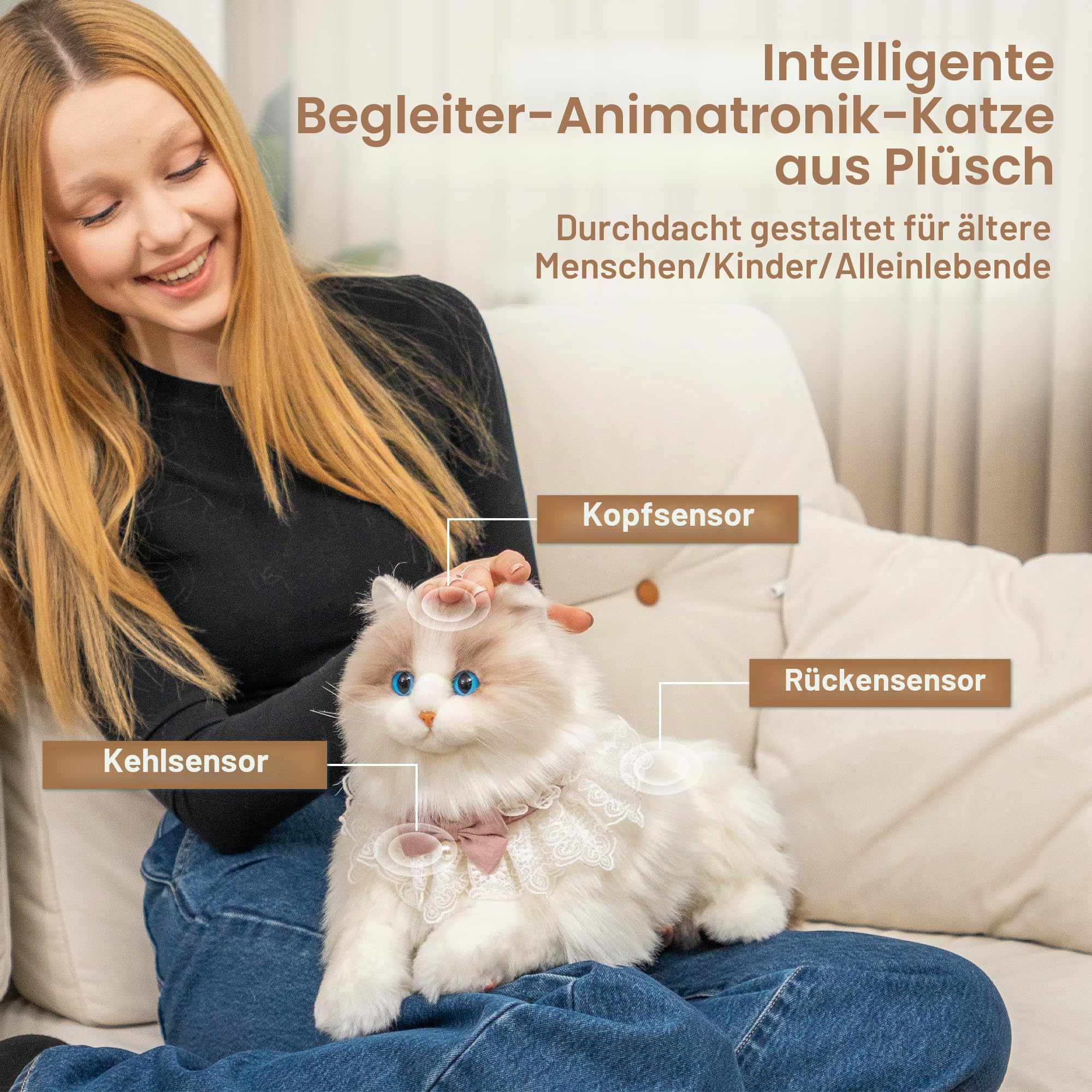 Chongker Interaktives Plüschtier Roboter Katze (Weiß)