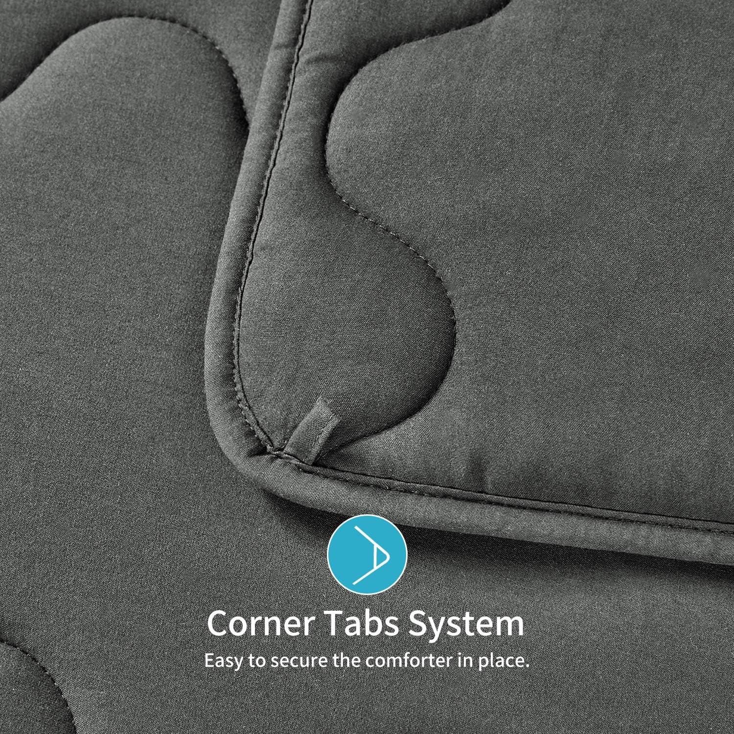 HOMBYS Lightweight Queen Down Alternative Comforter Queen Size - Soft Hypoallergenic Corner Tabs Gray Duvet Insert - Machine Washable Plush Microfiber Quilted - Warmth Bed Comforter(Full/Queen,Grey)