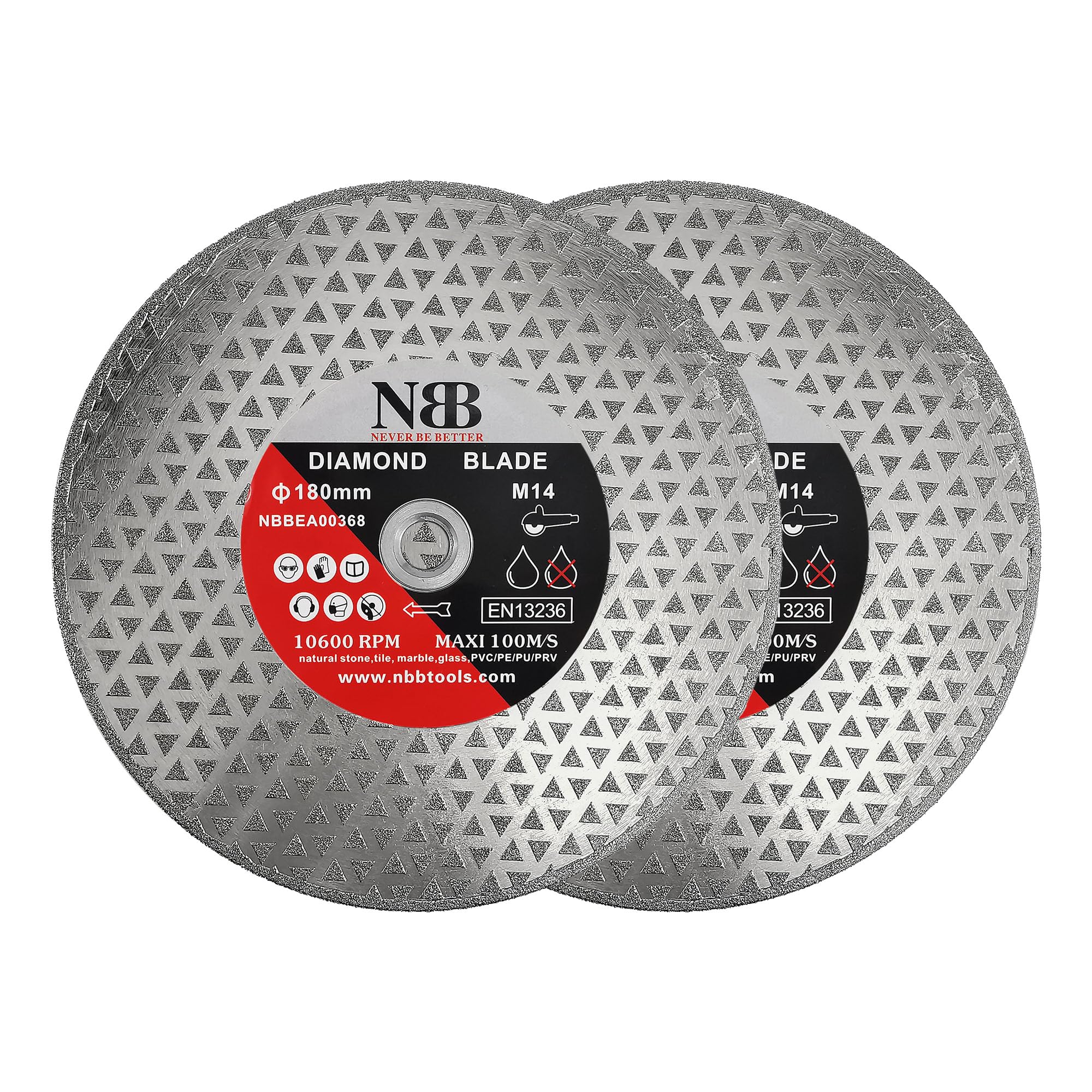 NBB Galwanizowana diamentowa tarcza tnąca diamentowa dwustronna diamentowa tarcza tnąca 2 w 1 profesjonalna do cięcia marmuru granitu ceramiczne połączenie z gwintem M14 (2, 180 mm/7")