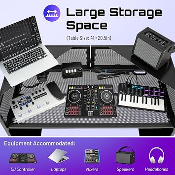 CAHAYA DJ Booth Stand Portable DJ Table Facade for Laptop & Controller Double Top Corners Black & White Scrims for Lighting Easy Setup Foldable Storage with Bag 40L x 20W