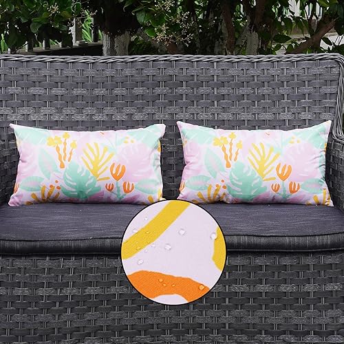 ONWAY Juego de 2 fundas de almohada de verano de 12 x 20 pulgadas 12.0 x 20.0 in., con hojas tropicales y hojas de palmera, rosas, impermeables,