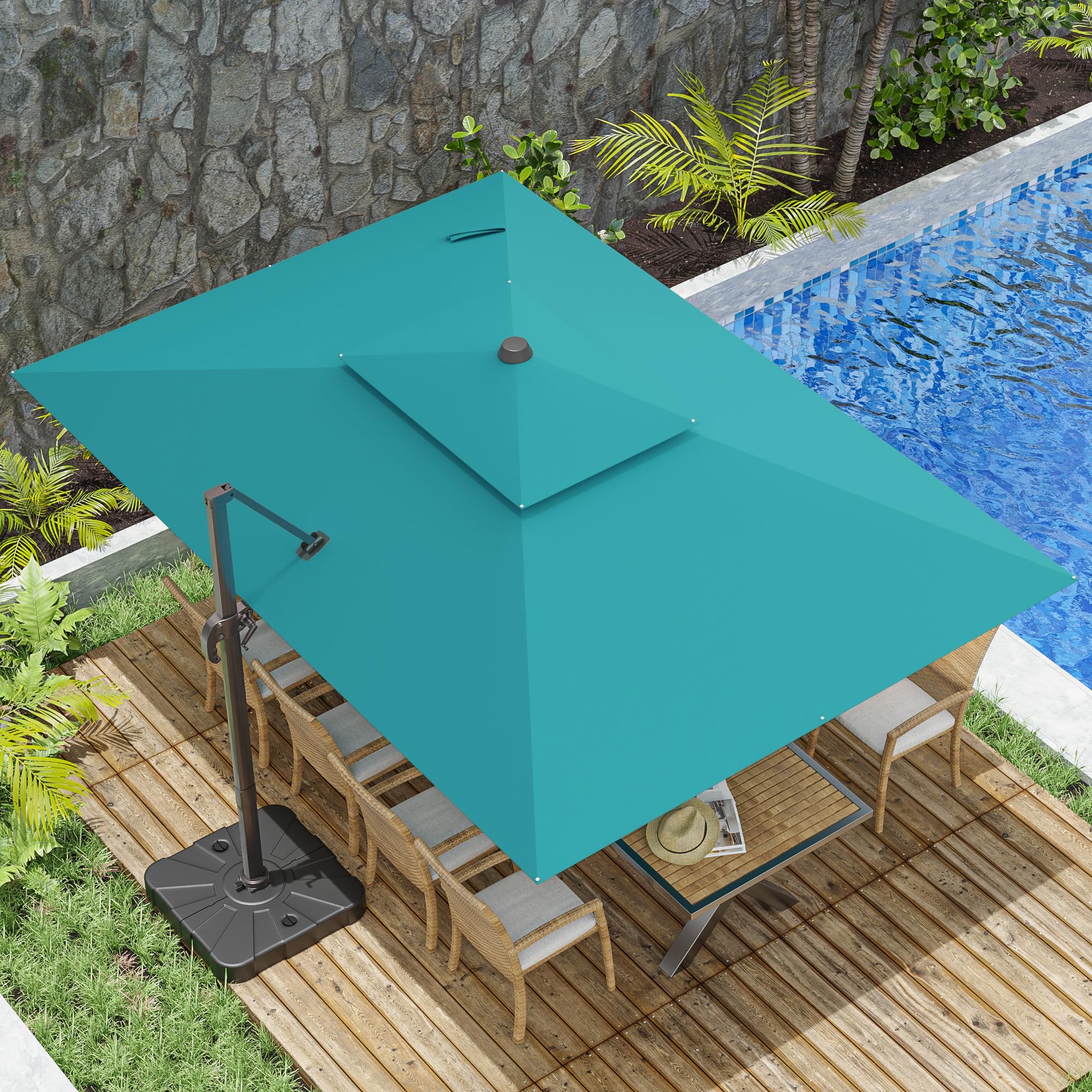 Photo 1 of *** RED/USED/MINOR DAMAGE/UNKNOWN MISSING PARTS OR HARDWARE***ZLACUIU 10x13FT Cantilever Outdoor Patio Umbrellas, Double Top Large Rectangle Umbrella, Heavy Duty 360° Rotation Offset Outdoor Sun Shade Umbrella for Garden Deck Pool Backyard Patio, Turquois