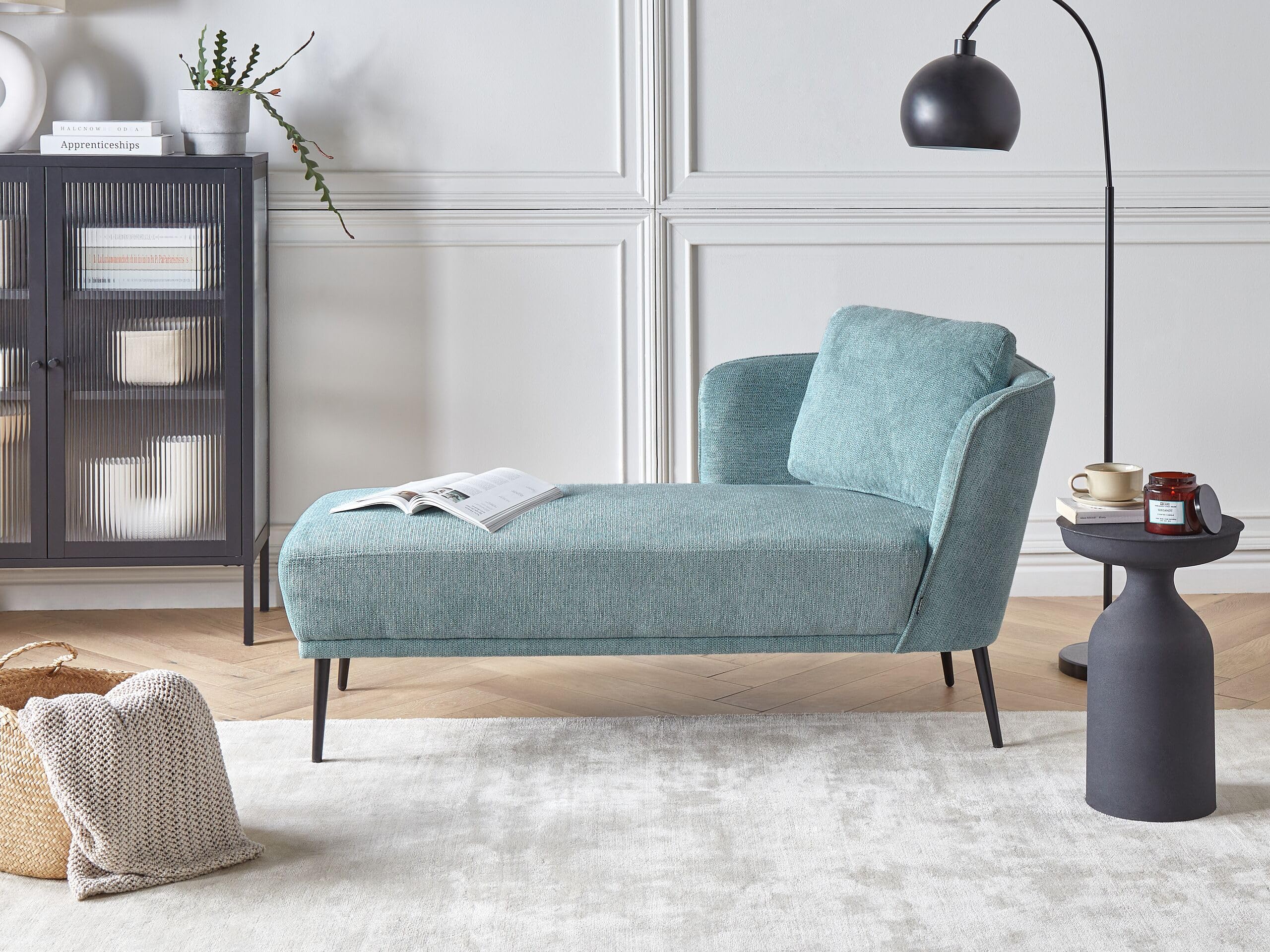 Beliani Chaise Longue à Droite avec Coussin Méridienne de Salon en Tissu Bleu Artheze