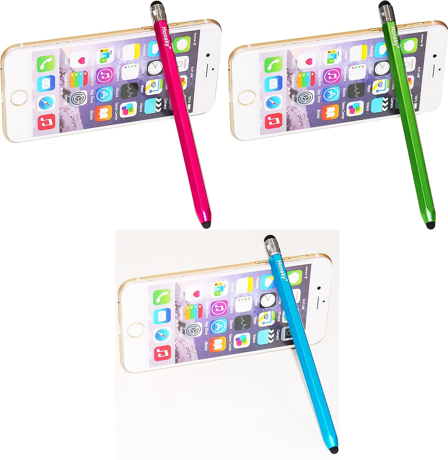 Honsky Cell Phone Stylus, Tablet Stylus for Touch Screens: Universal Slim Long Metal Pencil-Like Stylist Pens, Tablet Pen, Touchscreen Stylus Pen - Bulk, Multi-Colored - Six Sided, Pack of 8