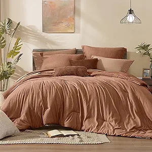 Monbix Oversized Queen Comforter Set - 7 Pieces Cationic Dyeing Autumn Leaf Bed in a Bag Bedding Sets with Comforter, Sheets, Pillowcases & Shams, Reversible Bedding Comforters Sets