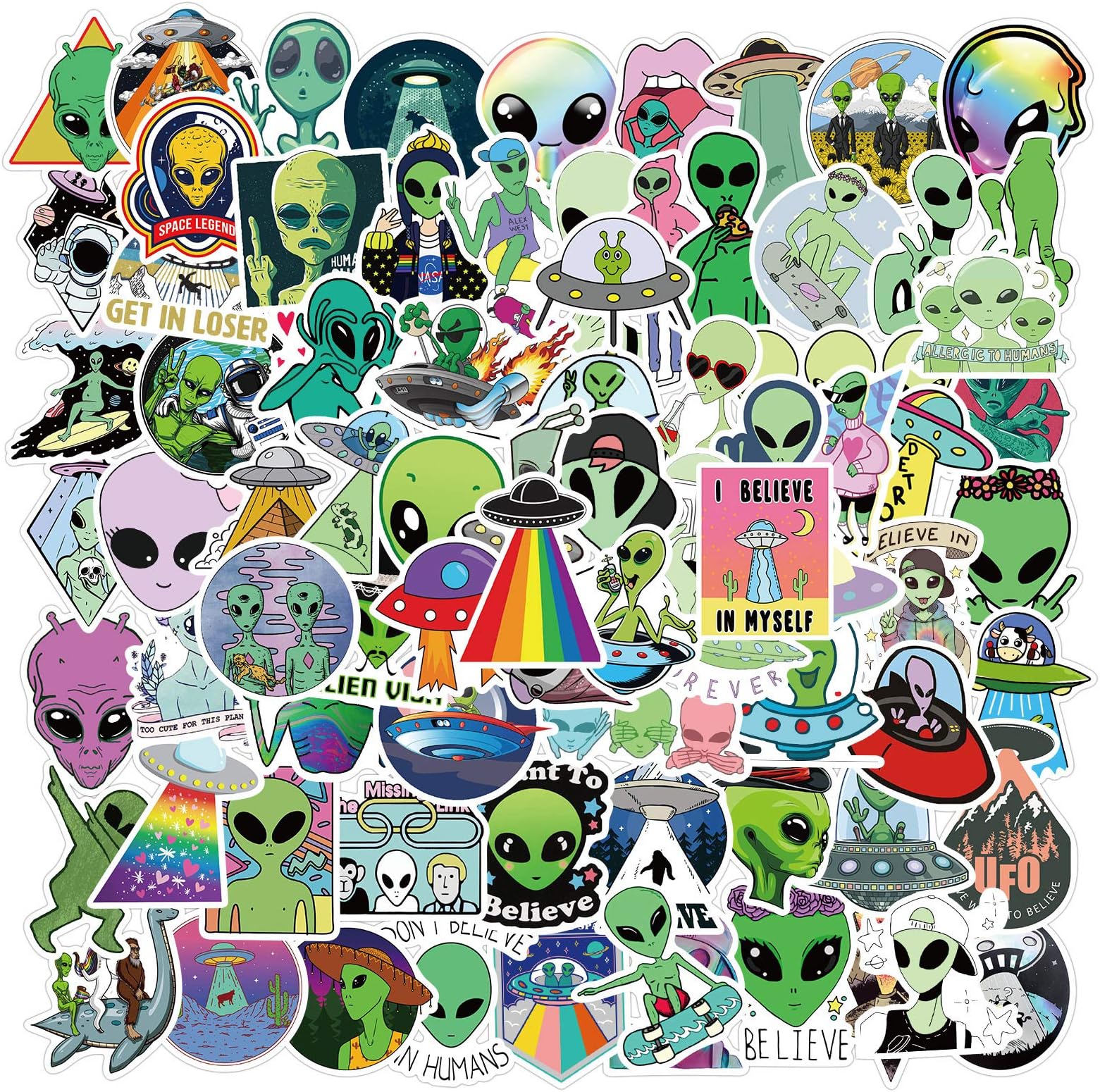 Alien Stickers for Water Bottles,50pcs for Teen Girls Kids Woman Computer Kids Party Favors Sticker Toddler Travel Toys (Alien)
