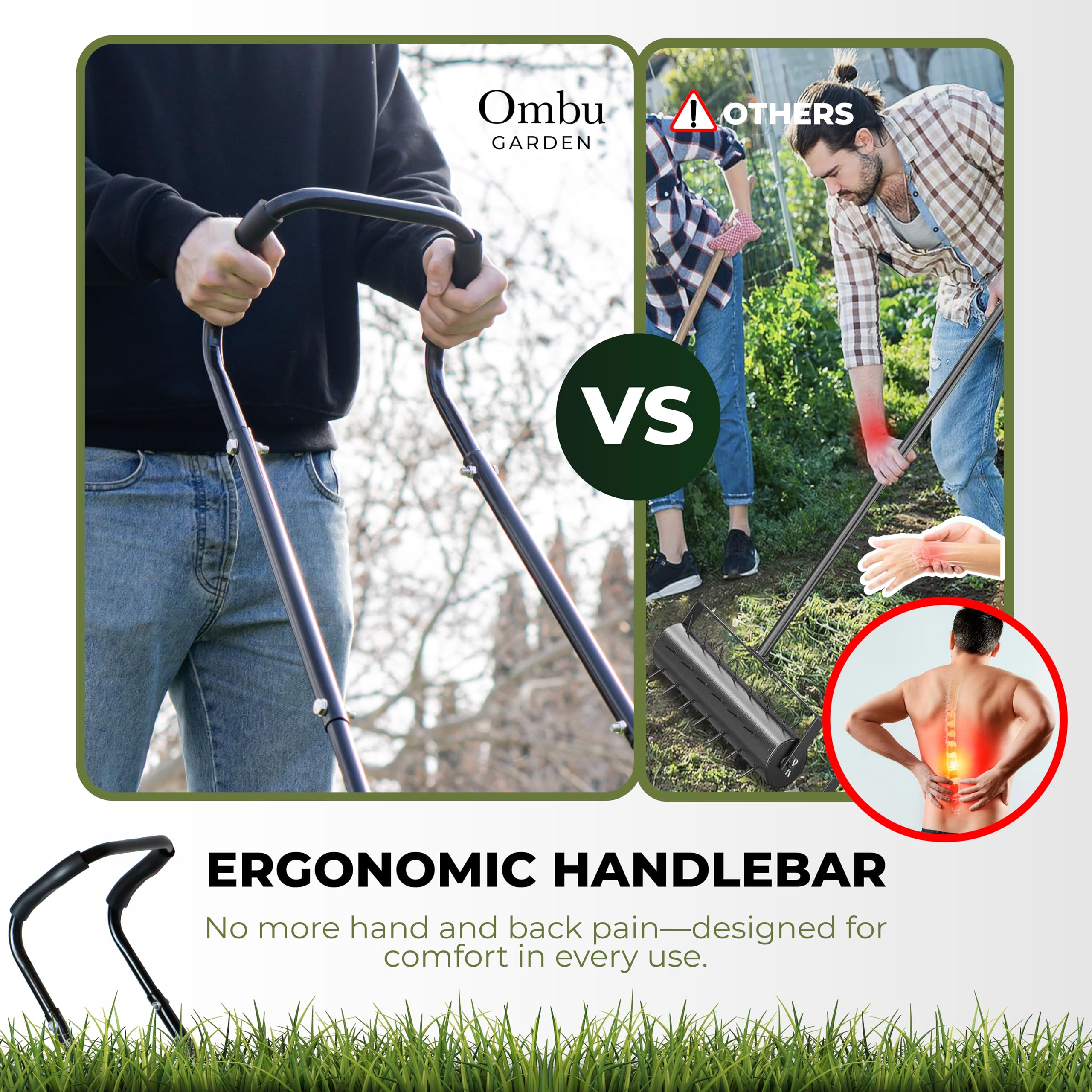 Ombu garden Lawn Aerator Roller, Rolling Lawn Aerator for Grass, Rolling Aerator Lawn Tool & Rolling Aerator, Grass Aerator for Lawn, Lawn Aerator Spike Tool, Yard Aerator for Lawn