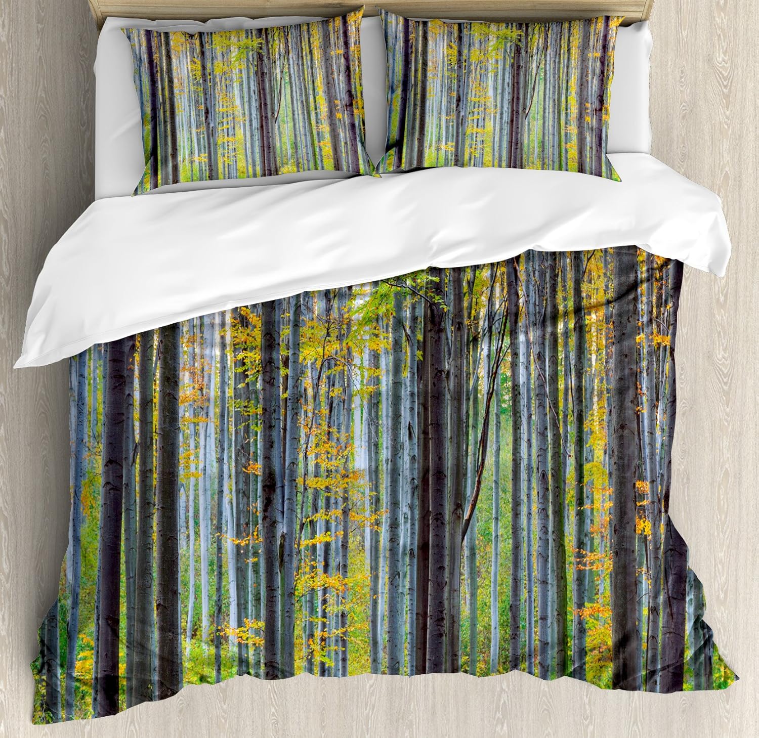 Ambesonne Christmas Duvet Cover Set, Santa in Sleigh a Night with Full Moon in The Sky Snowy Winter Xmas Theme Print, Decorative 3 Piece Bedding Set with 2 Pillow Shams, Queen Size, Navy Blue