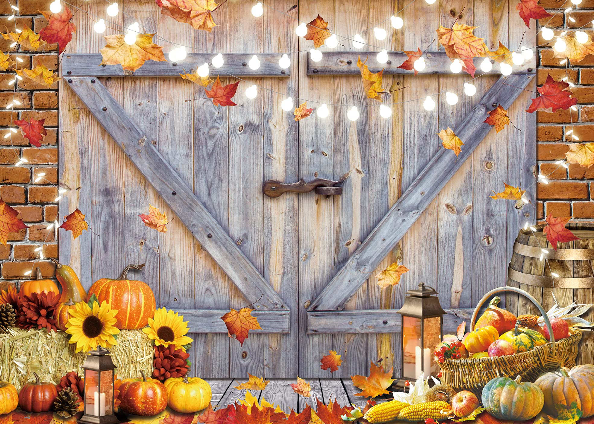 Sendy 7x5ft Happy Thanksgiving Backdrop Fall Pumpkins Turkey Photography Background Rustic Wooden Maple Leaves Party Decor Banner Photo Shoot Studio