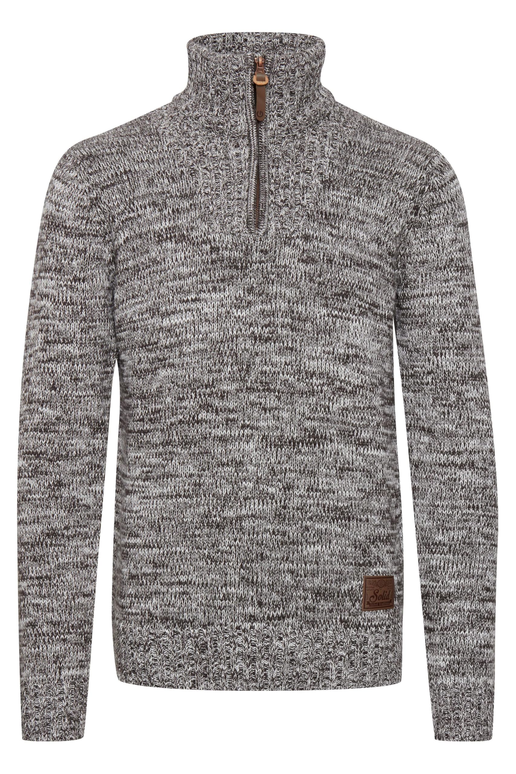 Solid Men's Coffee Bean (5973) Philostrate Jumper Chunky Knit Pullover Troyer Made Of 100% Cotton With Zipper, Size:xxl, Colour: