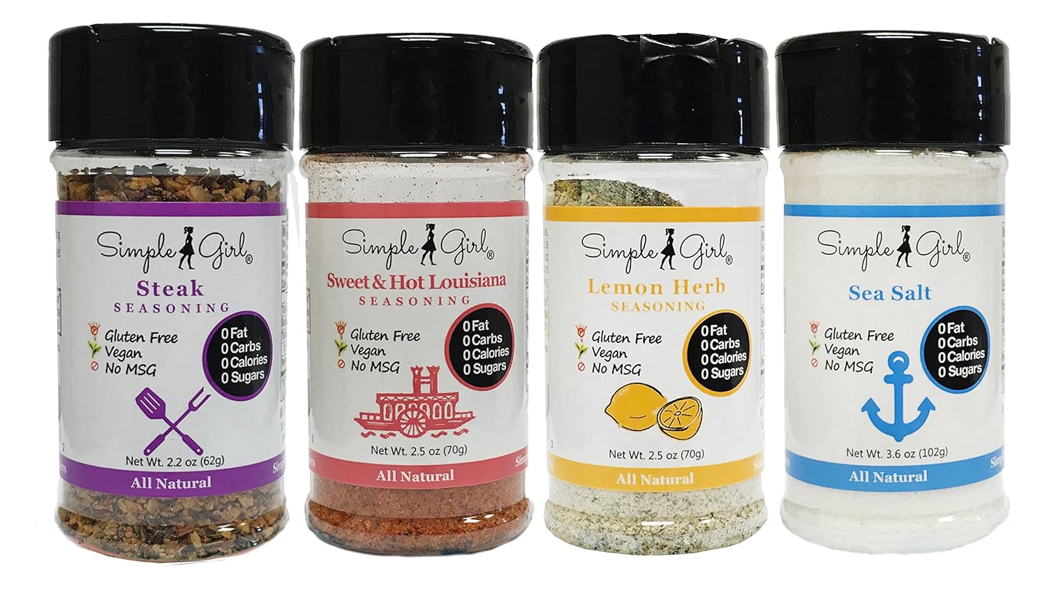 Simple Girl Gourmet Seasoning Set With Sea Salt - Sugar Free - Vegan and Diabetic Friendly - Carb Free - Gluten Free - MSG Free