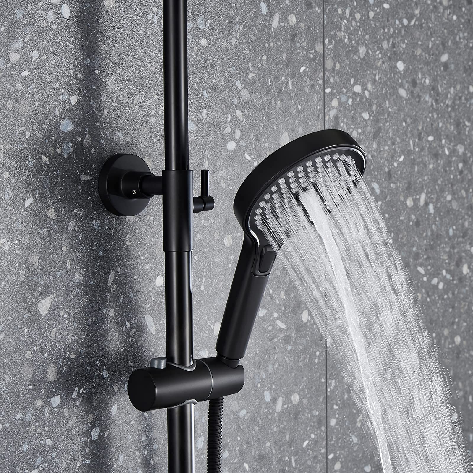 Set Combinato Doccia a Pulsante, Rubinetto Doccia a Parete per Bagno con soffione, doccetta Multifunzionale, Bocca di erogazione per Vasca, Cromato, Nero, Nero,Black