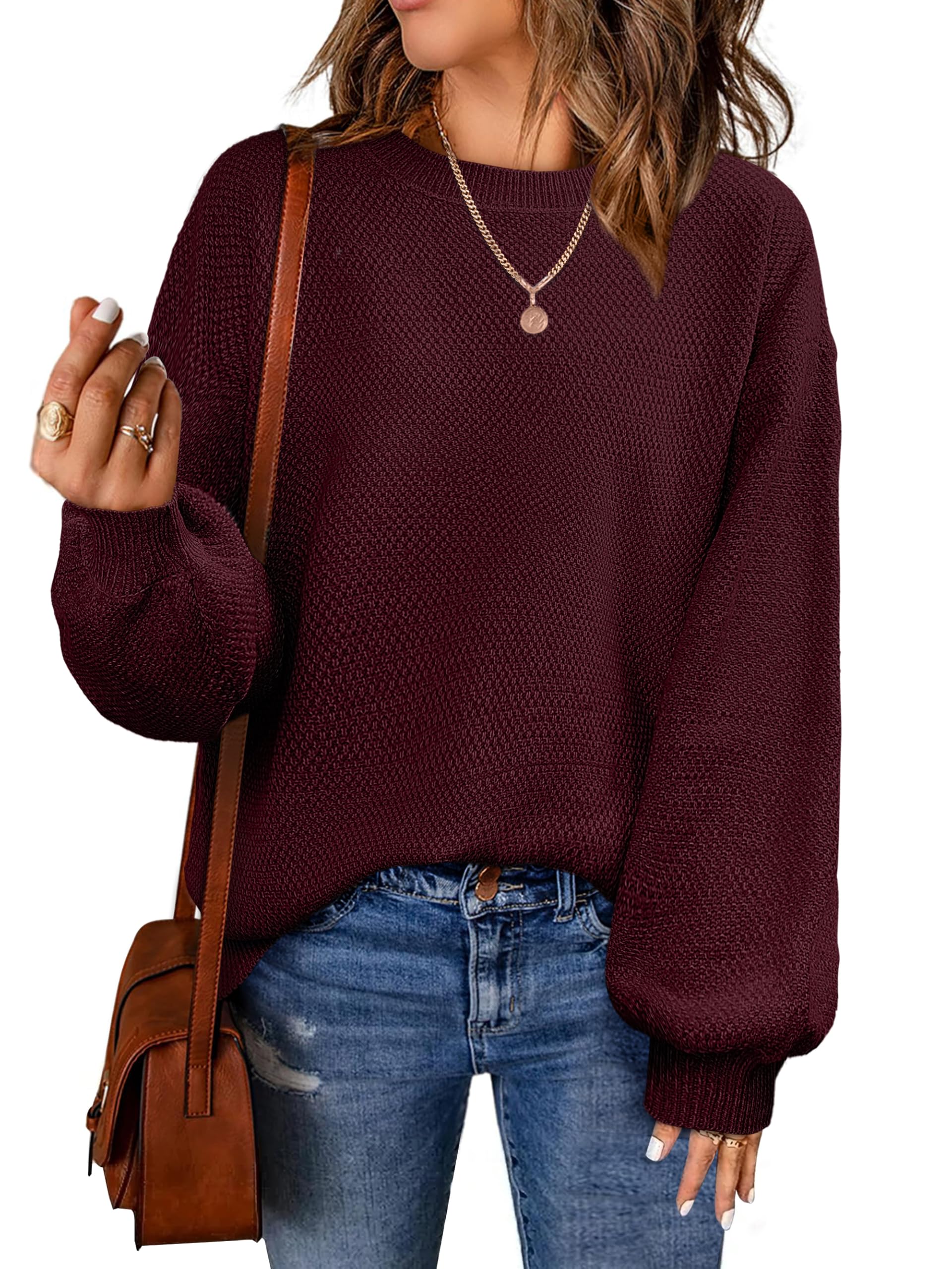 NIeyook Womens Oversized Sweaters Fall Winter Trendy Crew Neck Pullover Sweater Long Sleeve Loose Heathered Knit Tops 2025