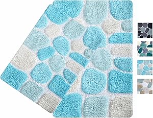 2-Piece Pebbles Cotton Bath Rug Set - 100% Pure Cotton Bath Mat Rug - 21x32/17x24 - Soft Absorbent Machine Washable - Turquoise,Rugs for Living Room, Bath Rugs Kids, Entry Rugs