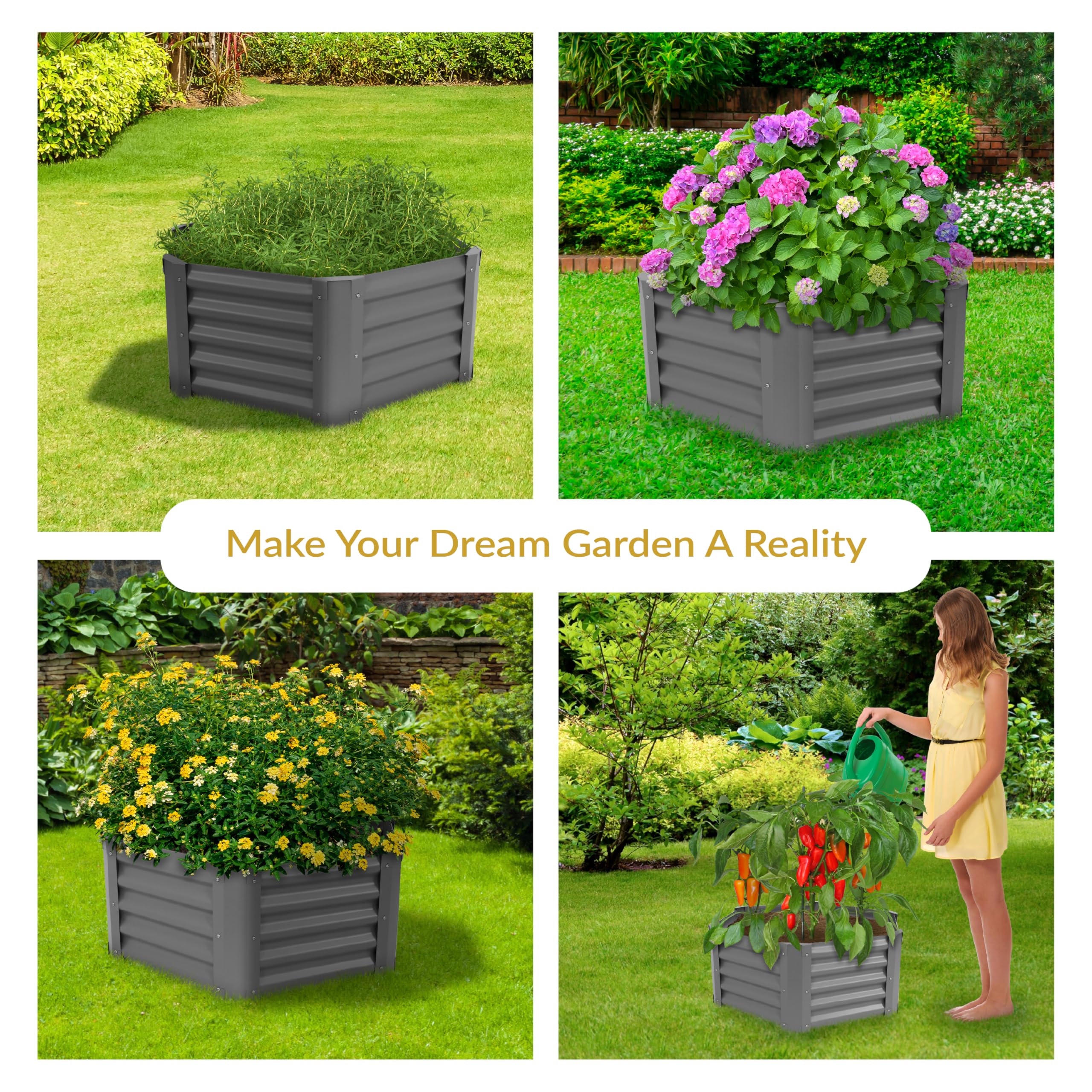 Amazon.co.jp: Sunnydaze 41インチ 六角形スチール製 ガーデンベッド