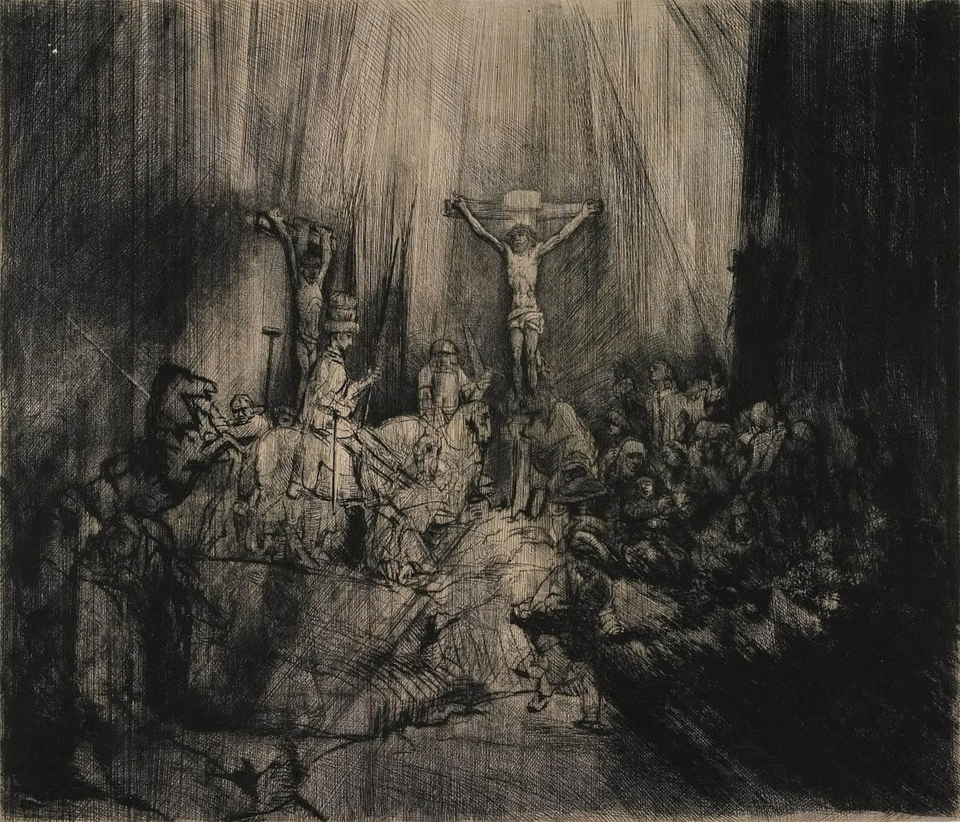 Artxlxxbn No Frame Famous Print Painting Colorful Art Print The Three Crosses By Rembrandt Van Rijn Canvas Art Decorations For Home Decor 60X90cm