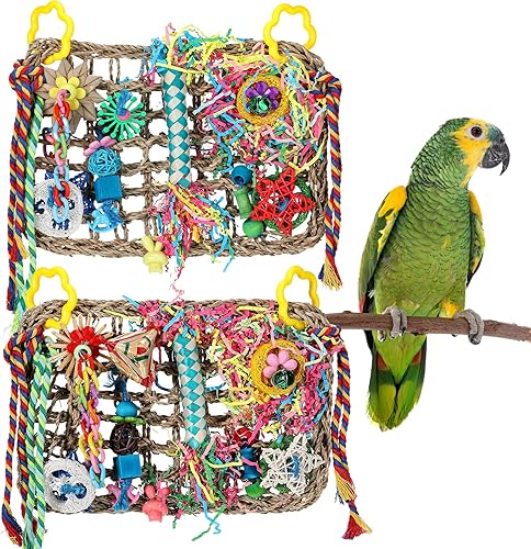 Liliful 2 piezas de juguetes de forrajeo de aves para periquitos Cockatiel Conures Lovebirds Forrajeo Trituración de hierba marina pared con