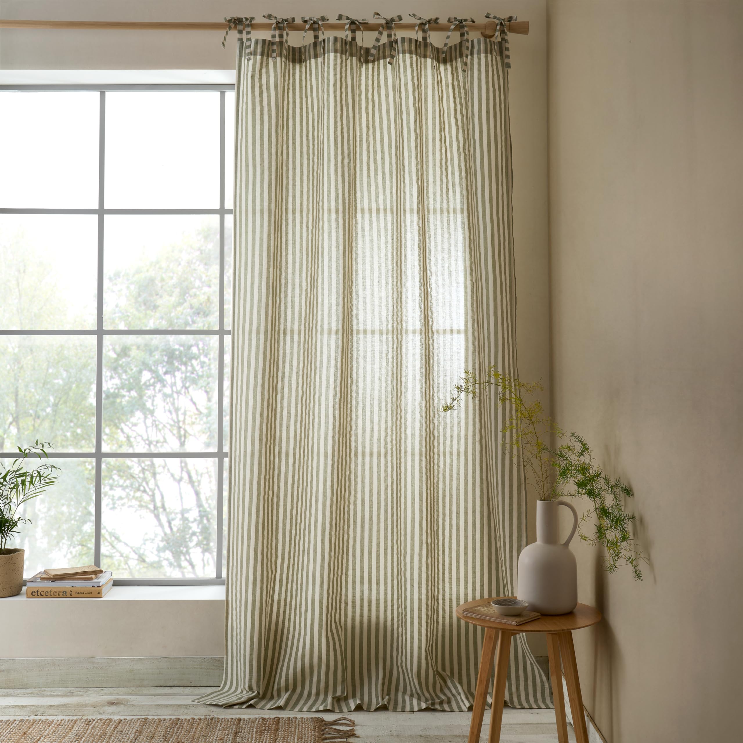 Pineapple Elephant Zanzibar Woven Stripe 140x229cm Voile Curtain Panel Green