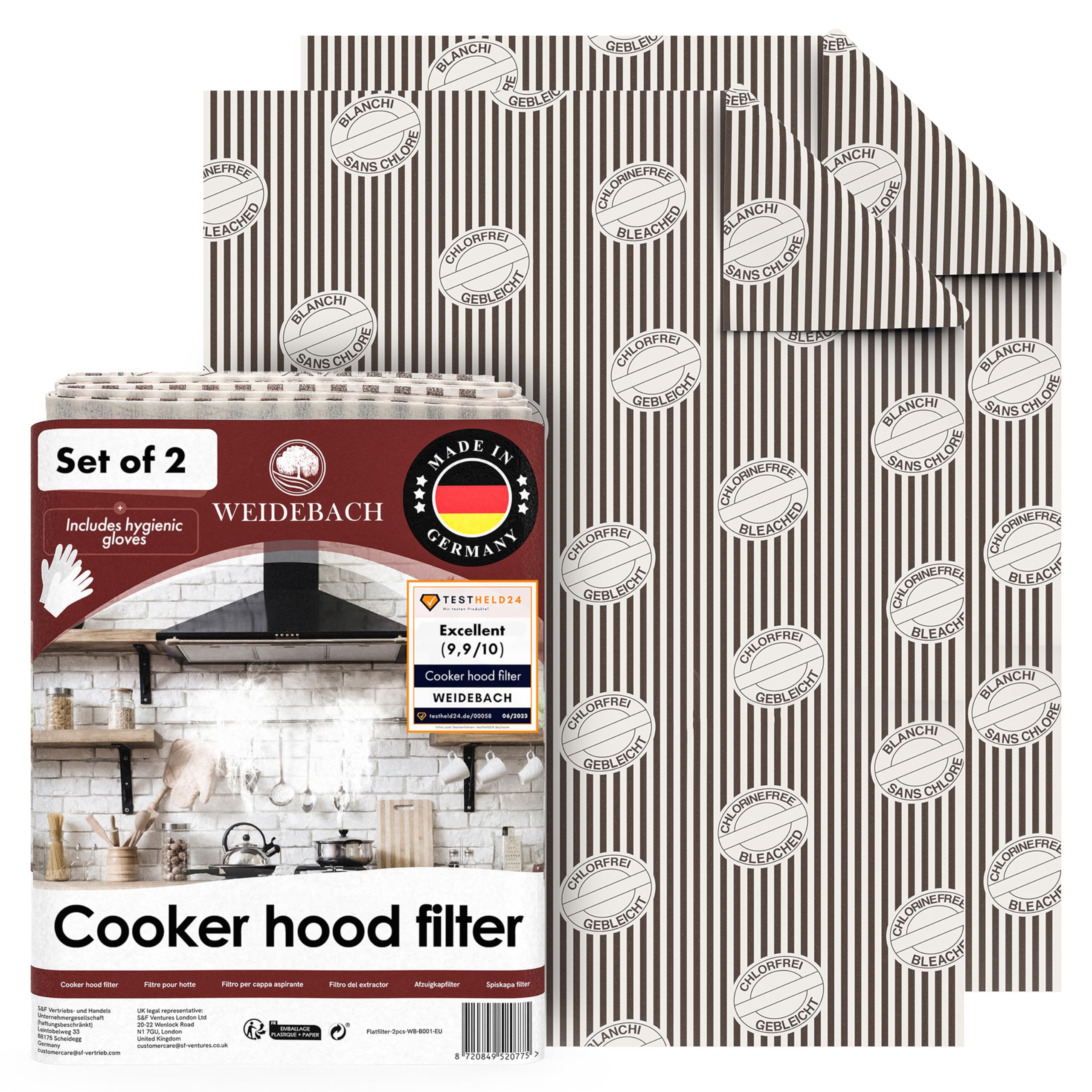 Weidebach® 2x Cooker Hood Filter Paper with Saturation Indicator, 22.4 x 18.5 in, Grease Filter, Can Be Cut to Size, Extractor Fan Filter, Cooker Hood Filter