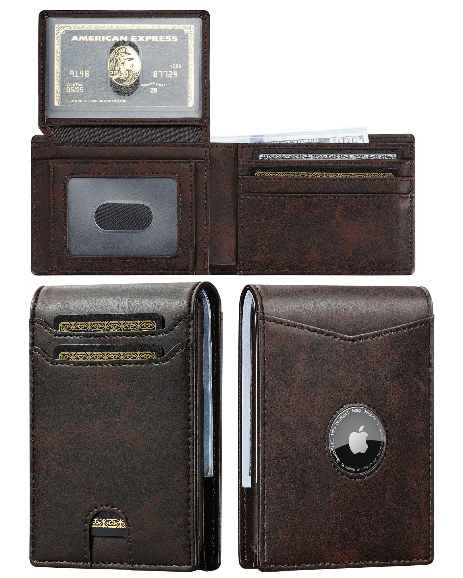 furid Air Tag Wallet Men: Wallet with Airtag Holder - Wallet for Airtag Men Slim Minimalist with ID Window RFID Leather Wallet
