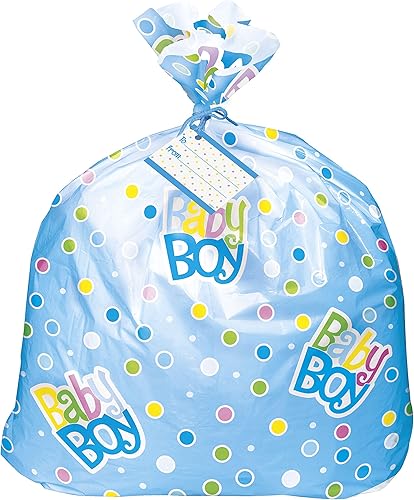 Miniatura 2 de Unique Bolsa de regalo de plástico con lunares para baby shower, 44 x 36 pulgadas, azul, 1 unidad (paquete de 4)