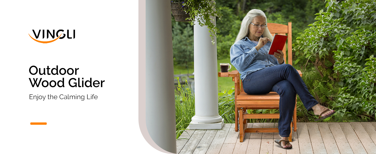 Amazon.com: VINGLI Outdoor Glider Chair Wood Patio Glider with Cup