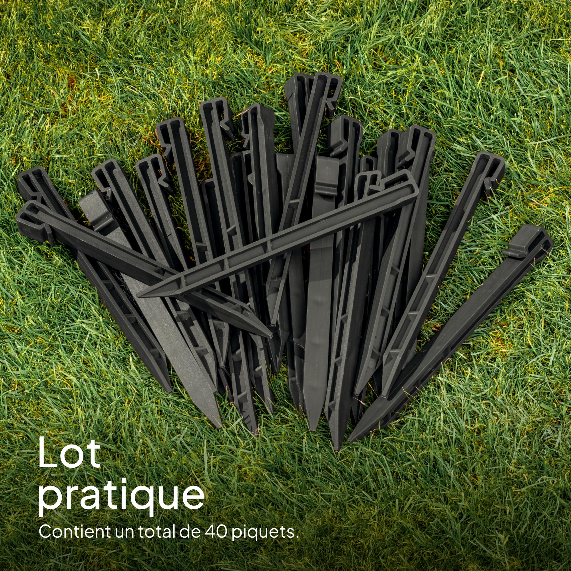 Lot de 40 Piquets d'ancrage en Plastique pour Bordure de Jardin 24,5 cm - Piquets de Jardin Robustes, Noir