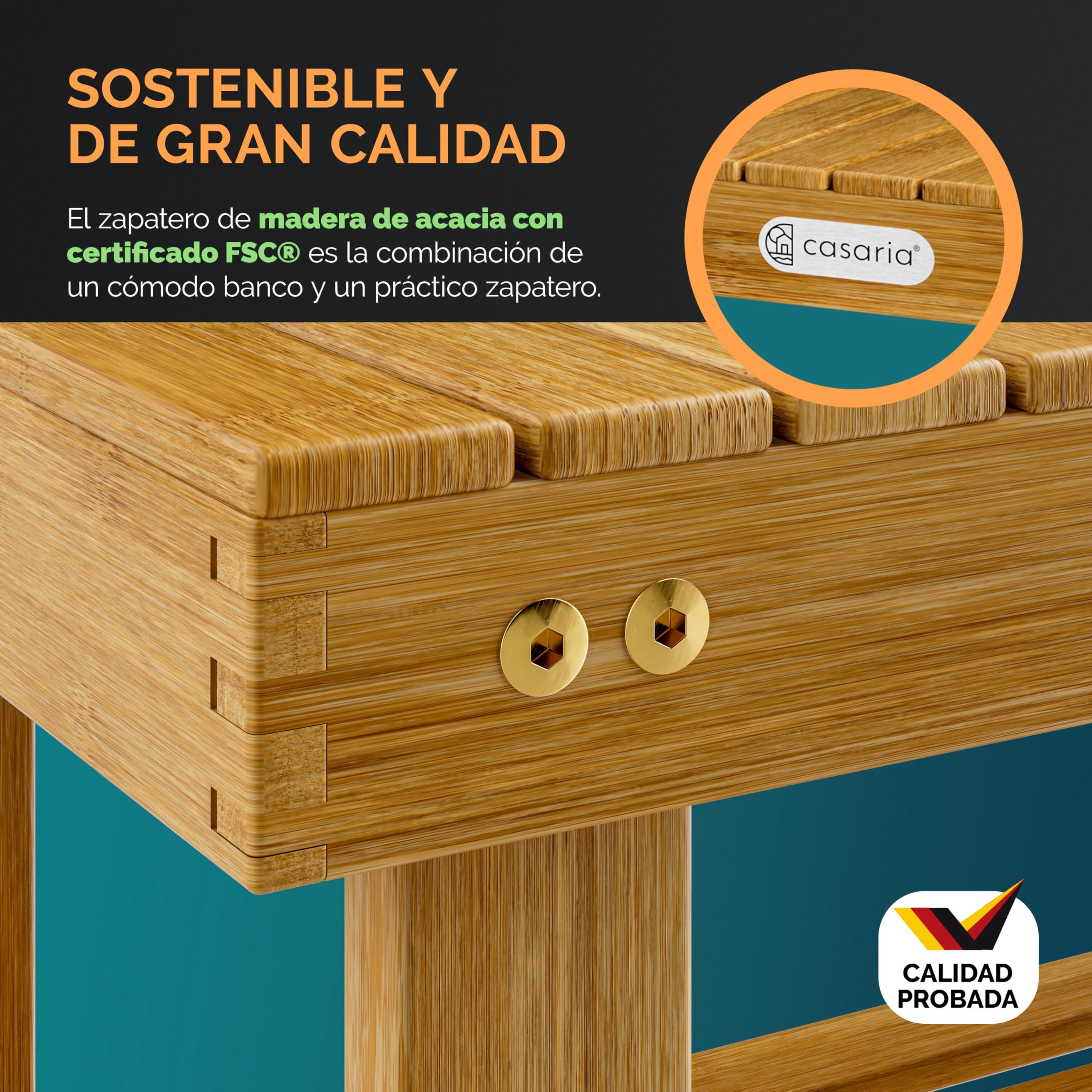 CASARIA® Banco Zapatero Estantería Zapatos 2 Estantes 70x33x46cm 160Kg Certificado FSC® Baño Sala Pasillo Entrada