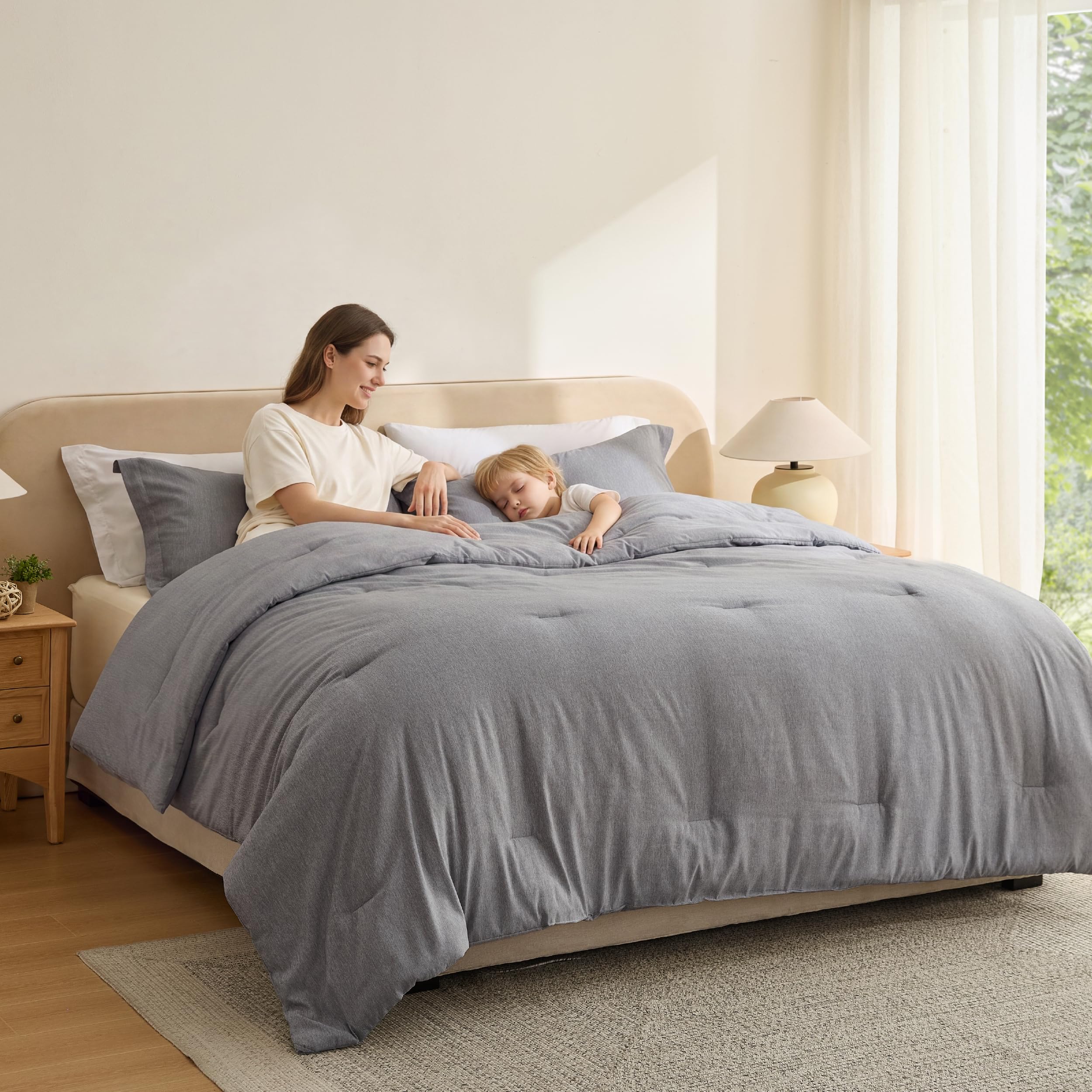 Bedsure Grey King Size Comforter Set, Soft Cationic Dyed Bed Set 3 Pcs
