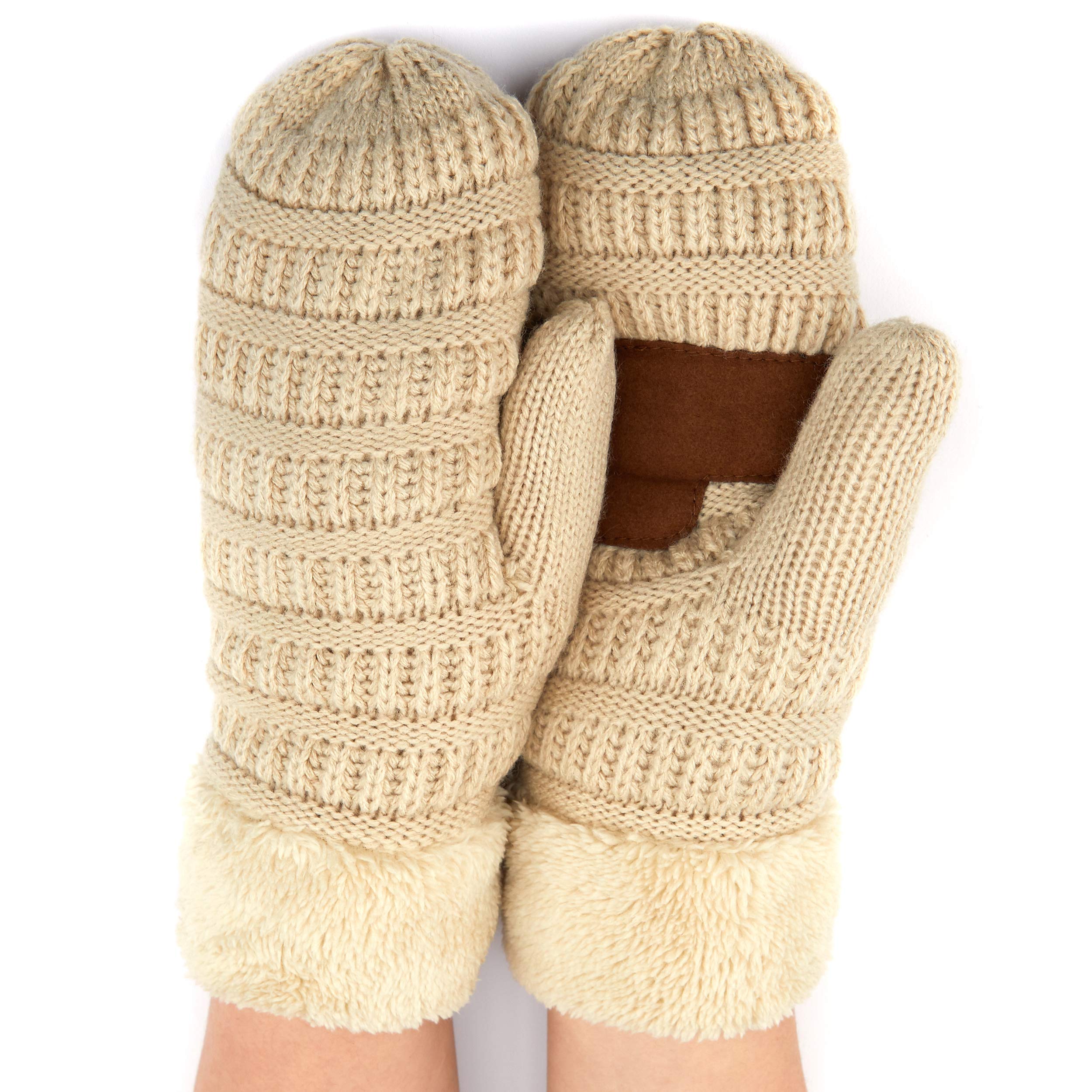 C.C CC Super Thick Fuzzy Fleeced Lined Warm Winter Knitted Mittens Gloves