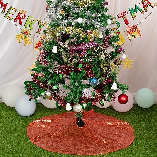 Miniatura 2 de AMZLOKAE Falda de árbol de Navidad de 48 pulgadas, falda de árbol naranja con lentejuelas, falda de árbol de Halloween, falda de árbol de Navidad,