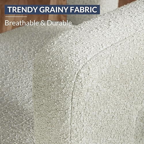 Miniatura 6 de BELLEZE Modern Boucle Barrel Dining Chair, Upholstered Linen Kitchen Boucle Armchair with Sidearms and Back, for Dining Room Living Room- Cream