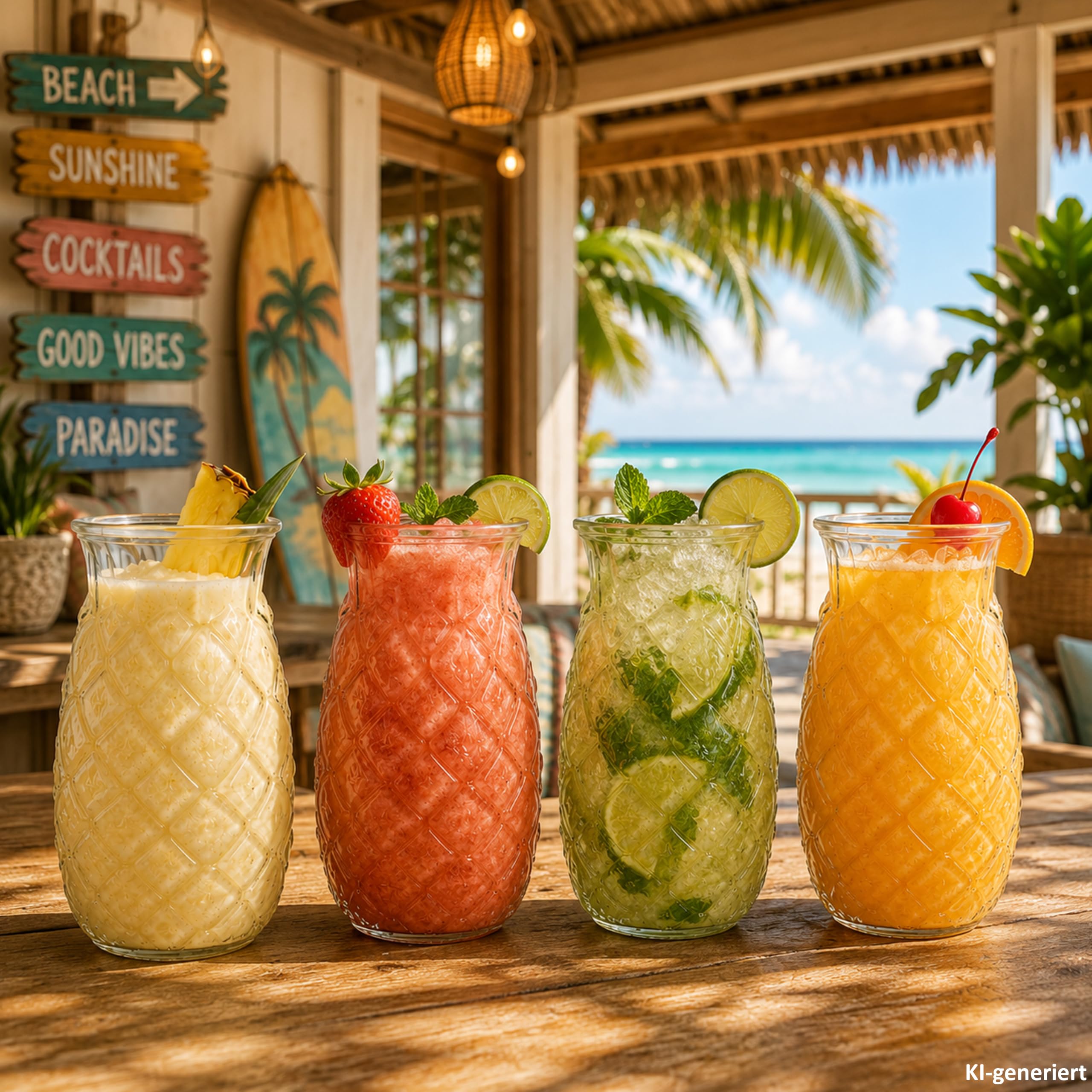MamboCat Set di 4 bicchieri da cocktail Pina ananas 400 ml, altezza 14,8 cm, per 4 persone, bicchiere trasparente con rilievo ananasi