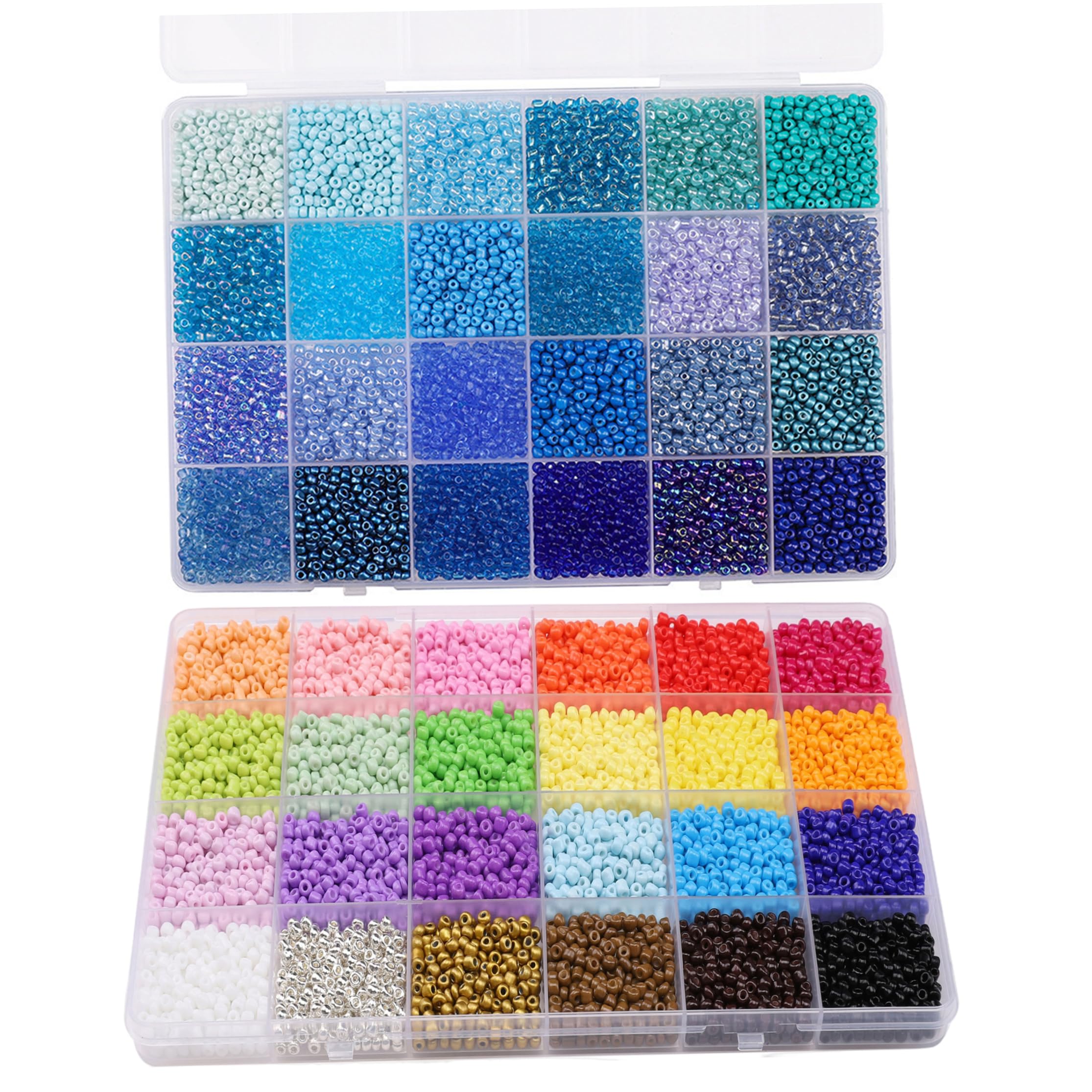 Perles de rocaille en verre 24 grilles bleu et mix pour bijoux