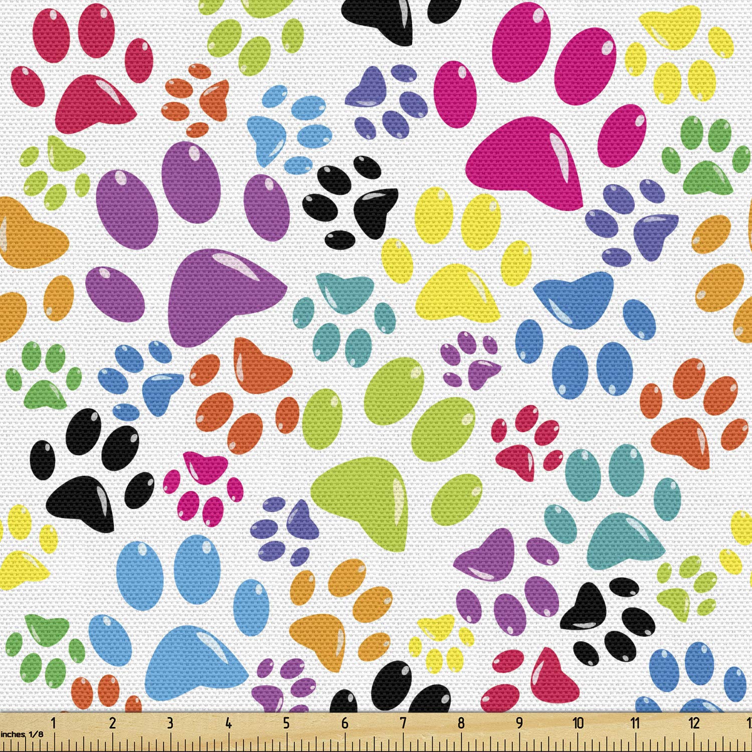 Ambesonne Dog Fabric by The Yard, Colorful Little Paws Steps Art Cartoon Unusual Traces Design, Decorative Fabric for Upholstery and Home Accents, 3 Yards, Blue Purple