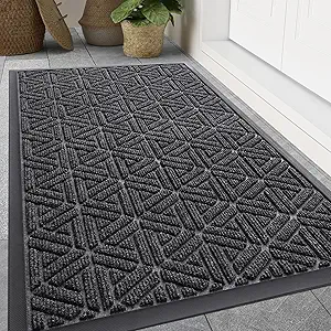 Smiry Front Door Mat Outside Entrance, Heavy Duty Natural Rubber Doormat, Trap Dirt and Moisture Easy Clean Low Profile Patio Porch Welcome Floor Mats for Entry, 59x35 Inch, Grey