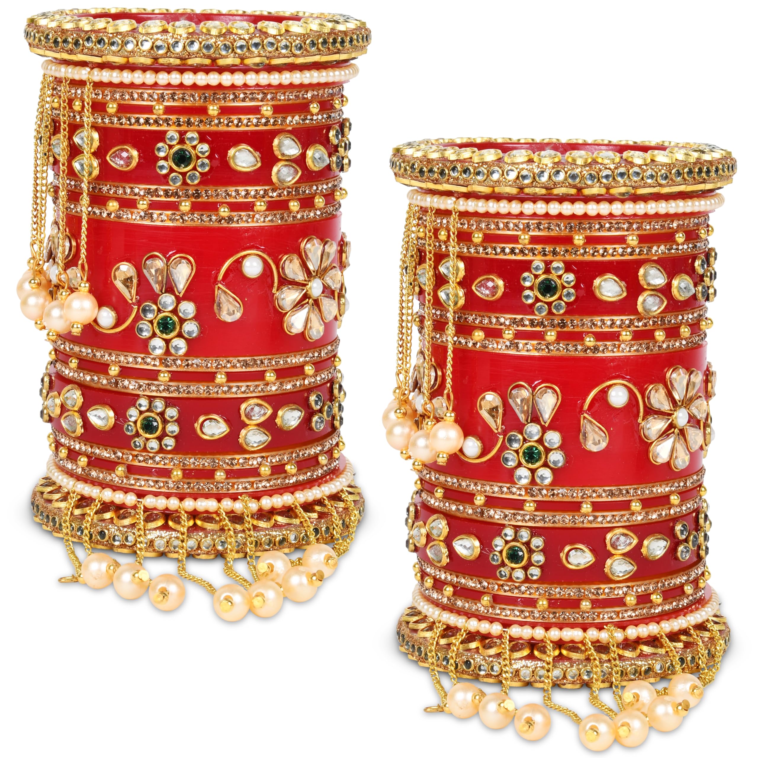 HINS Plastic Radiant 8-Color Bridal Chuda with Kundan and Pearl Work, Perfect for Wedding and Engagement, Featuring Latkan Bangles Kundan Handwork Rajwada Chuda Chura (2.4, Red) (B0CK5RHSG2) Amazon Price History, Amazon Price Tracker