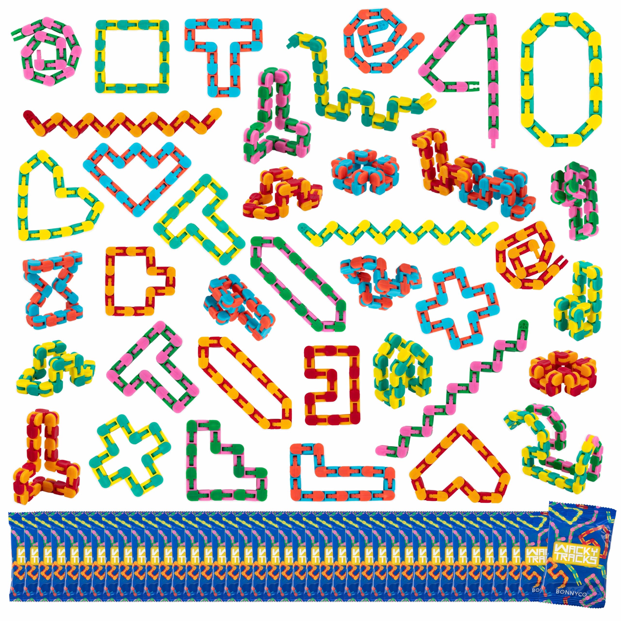 BONNYCO Wacky Tracks Pack 40 Juguetes Sensoriales de 3 a 12 Años. Regalos para Niños Cumpleaños Colegio en Bolsas Sorpresa, Detalles Infantiles para Invitados y Juegos Antiestrés