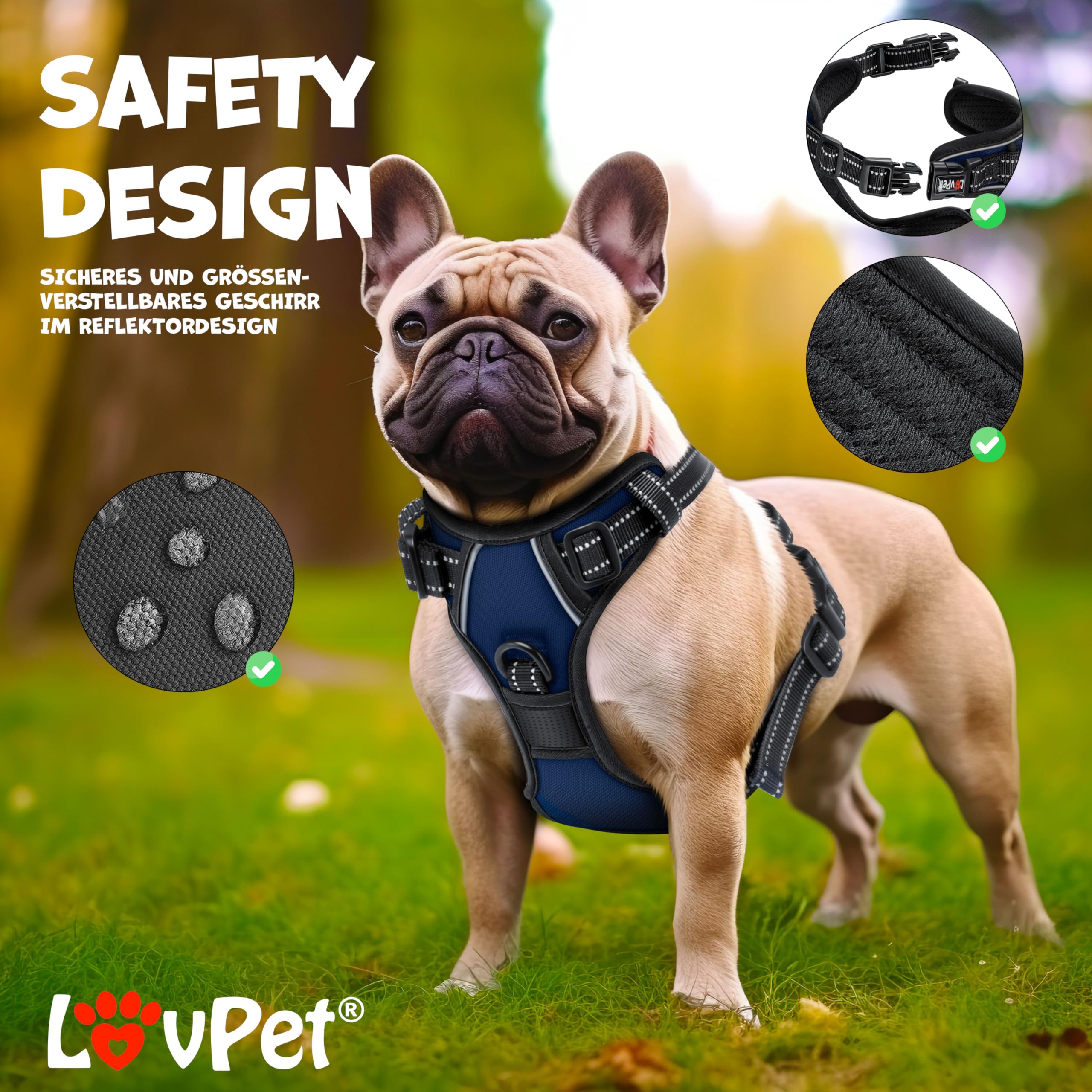 Lovpet® Imbracatura con pettorina per cani e cuccioli senza tirare e soffocare, traspirante e morbida pettorina riflettente, imbracatura senza pull con ruote a sacchetto, imbracatura