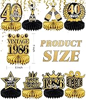 Vista 2 de 9 piezas de decoración de 40 cumpleaños para hombres y mujeres, decoraciones de mesa de feliz cumpleaños 40, decoraciones de mesa de cumpleaños