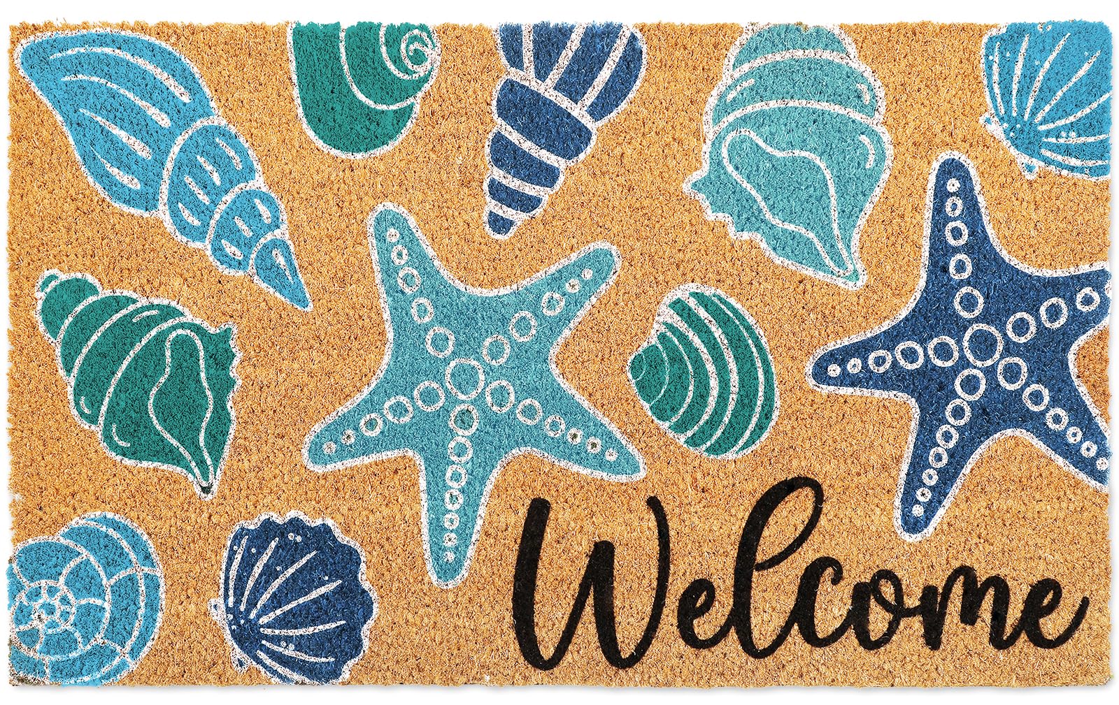 Photo 1 of Whaline Seashell Doormat Natural Coir Welcome Floor Mat Blue Coastal Beach Starfish Conch Non-Slip Entrance Door Rug for Summer Indoor Outdoor Home Bathroom Decor