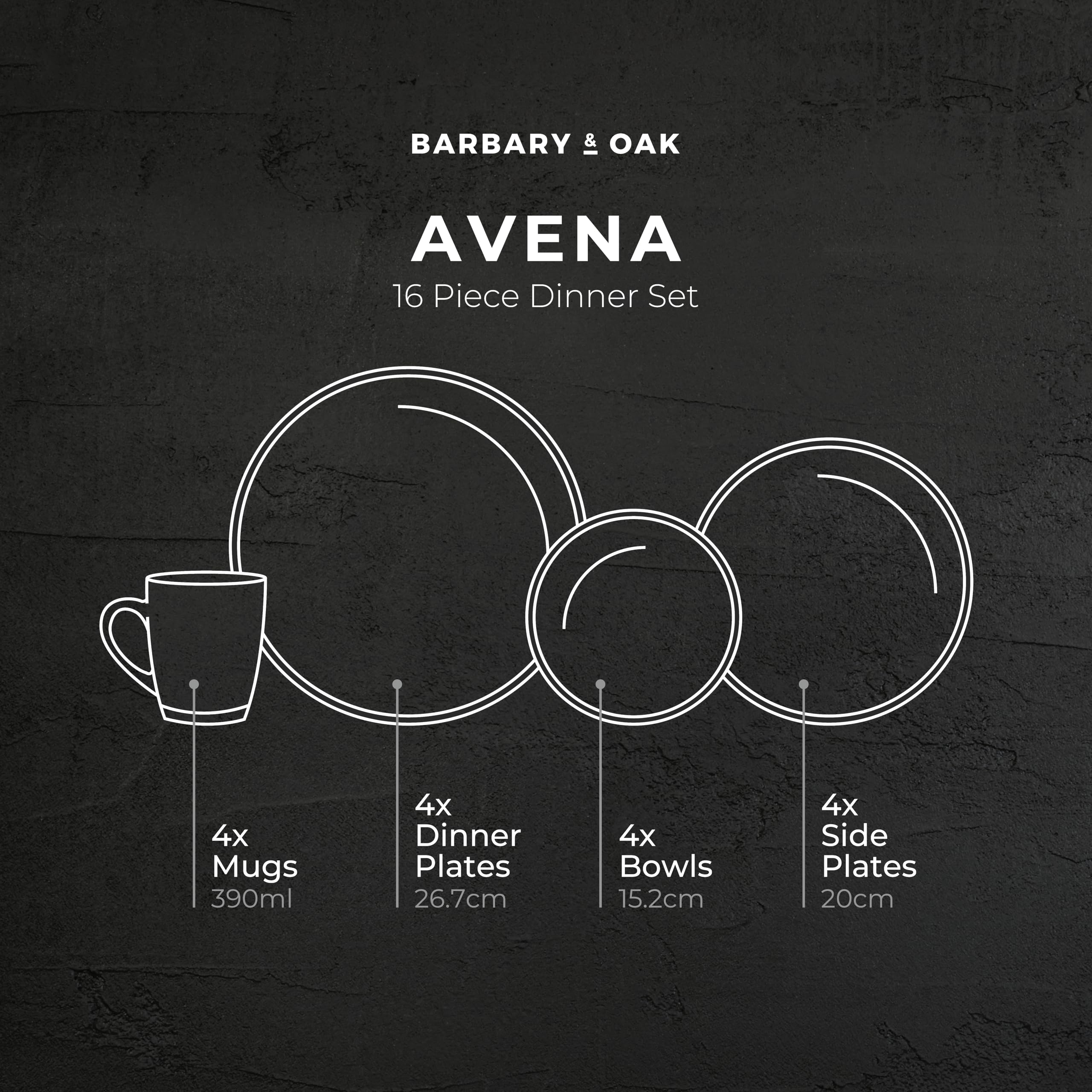 Barbary & Oak BO867007GRY Avena-Vajilla de gres, 16 Piezas, Gris fósil