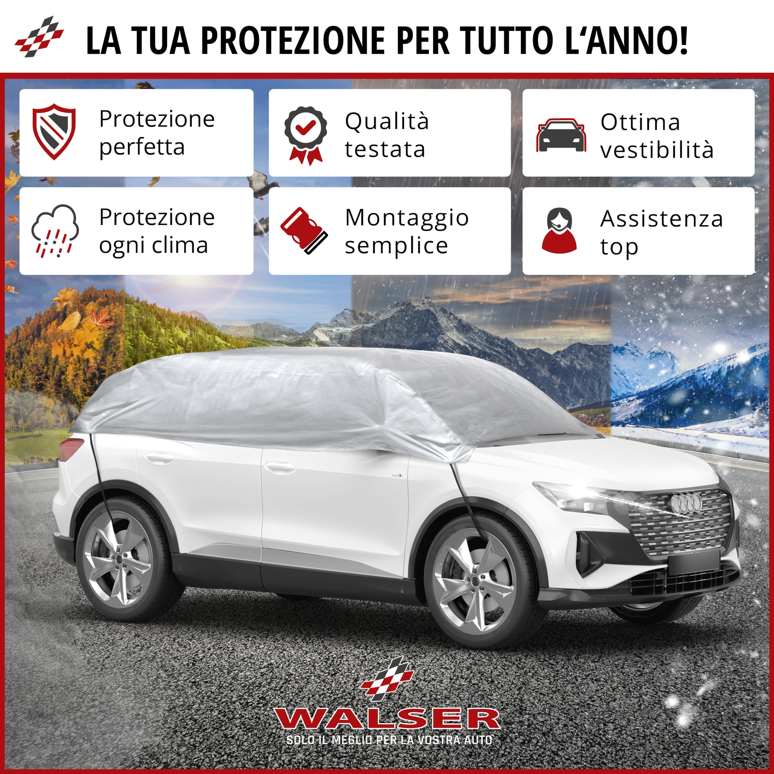 WALSER Telone per auto All Weather, 100% telone per auto resistente alle intemperie, Copertura veicolo mezzo garage Misura 1 Veicolo argento