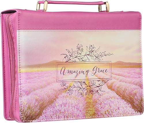 Christian Art Gifts Funda para Biblia de moda Amazing Grace Scenic de piel sintética, rosa, mediana