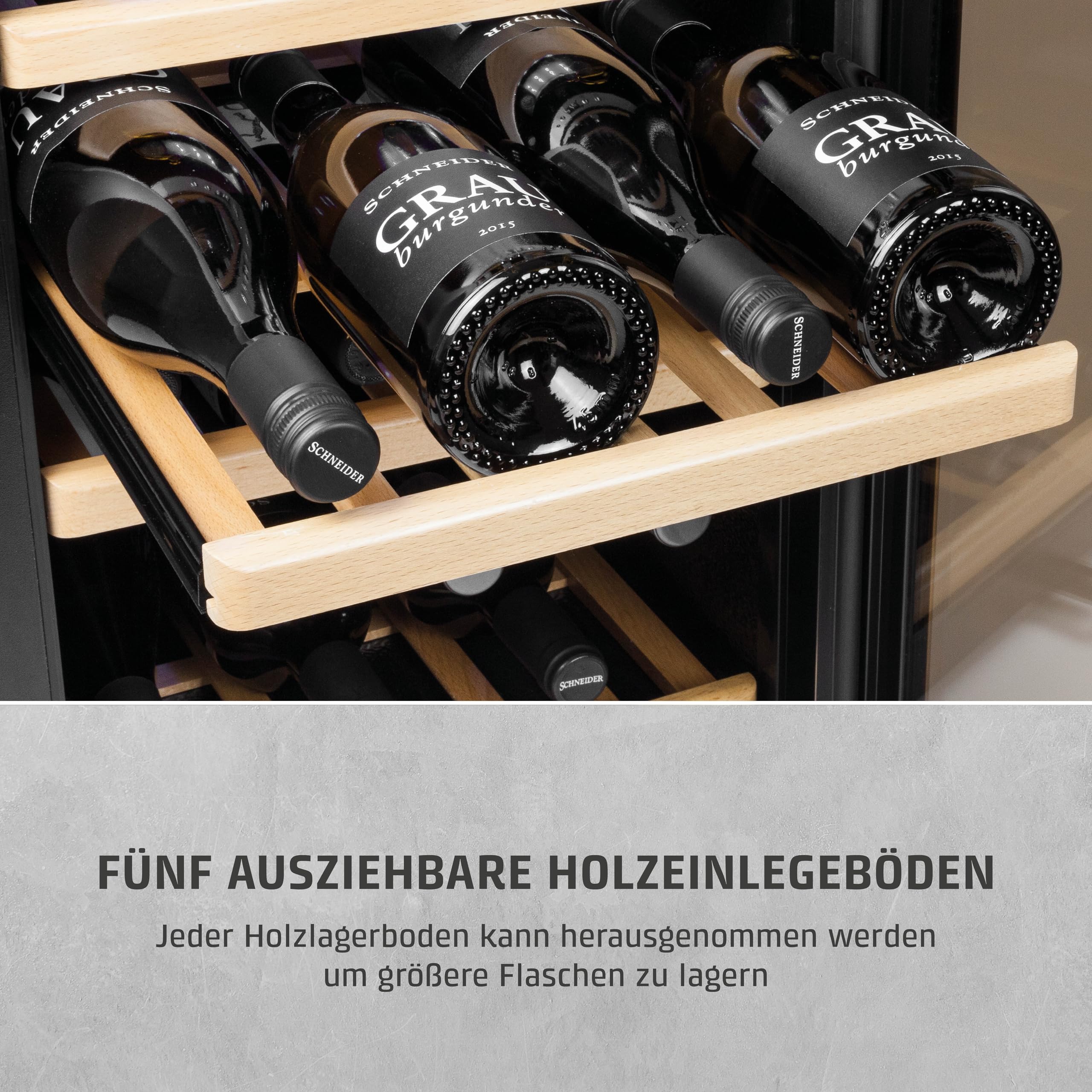 Caso WineComfort 24 black, Weinkühlschrank für 24 Flaschen, 2 Zonen auf 5-20°C einstellbar,Sensor- Touch, LED beleuchtet freistehend, UV-Filterglas, Schwarz