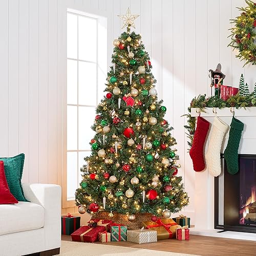 Miniatura 2 de Best Choice Products. Árbol de Navidad artificial con bisagras con luces incandescentes, soporte plegable, Metal Cloruro polivinílico, Verde, 6 pies