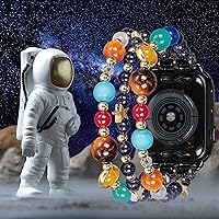 Vista 5 de Correa de pulsera compatible con Apple Watch Series SE 8, 7, 6, 5, 4, 3, 2, 1, bandas de cuentas de estrellas y estrellas de The Eight Planets