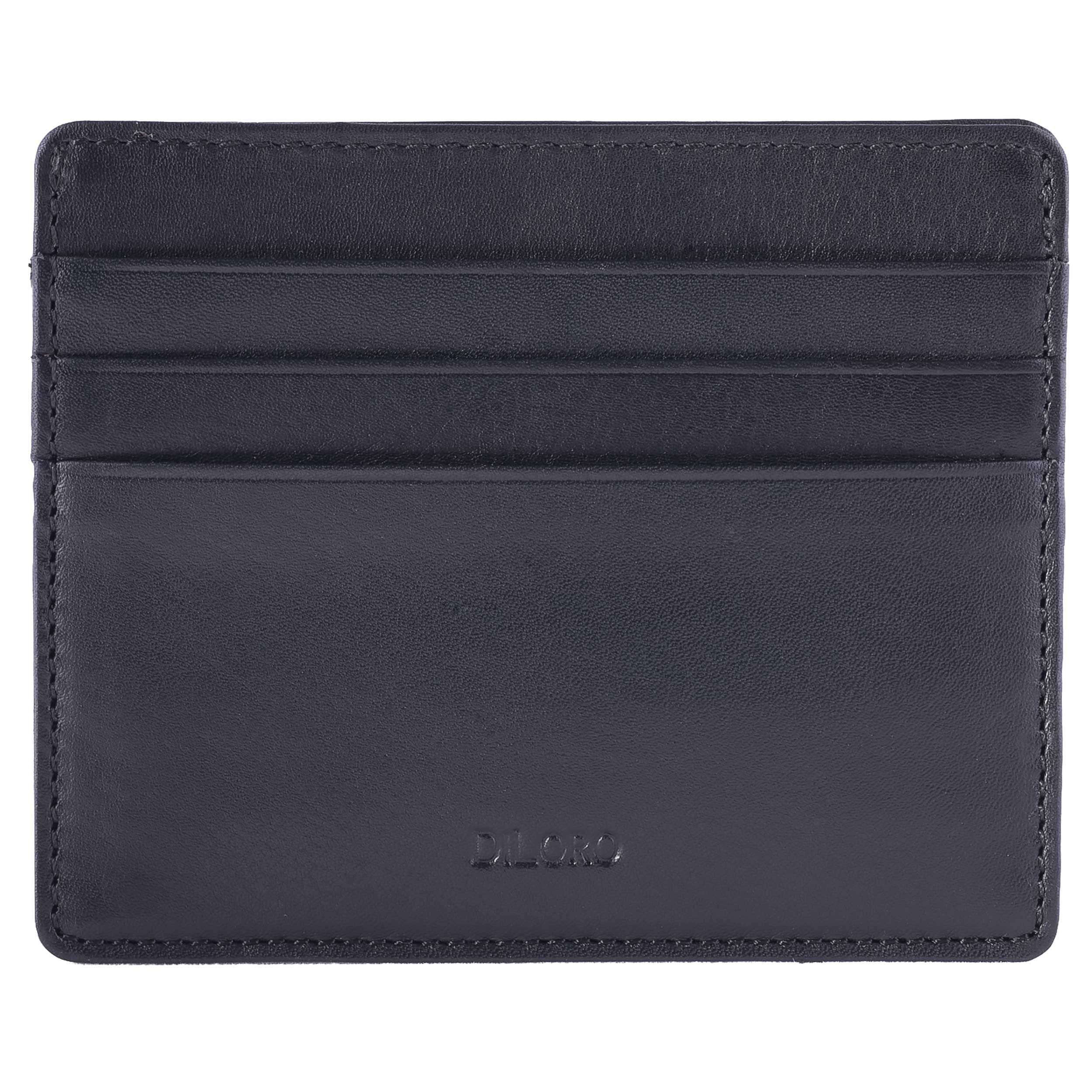 DiLoro Ultra Slim Minimalist Mens Leather Travel Card Wallet RFID Blocking (Black Nappa)